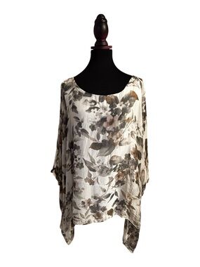 Tendenze Silk Made in Italy Women's Floral Sheer Tunic Top